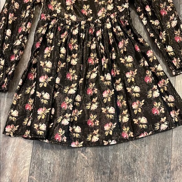 GAP Black and Gold Floral Square Neck Puff Sleeve Knee-Length Dress - Picture 5 of 10